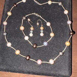 Elegant Multicolor Freshwater Pearl Necklace and Earring Set
